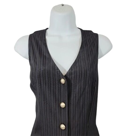 Vintage 90s Y2K Suit Pinstriped Button Down Midi Dress in Midnight Navy/Black - Picture 5 of 11